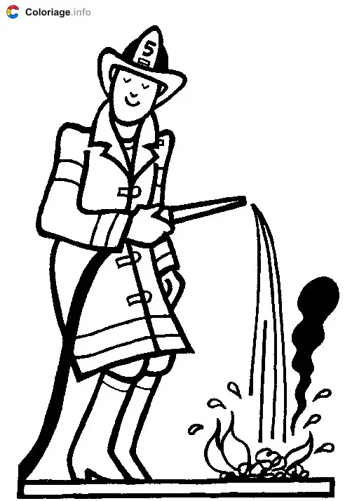 Firefighter Spraying a Fire coloring page to print