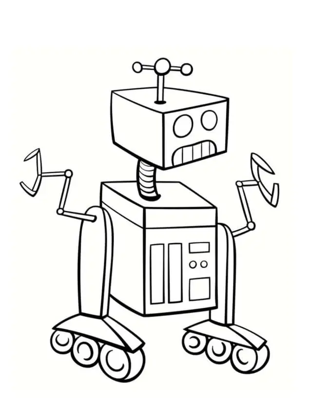Coloriage Un Robot Sous Roues Dans La Galaxie - Robot à imprimer