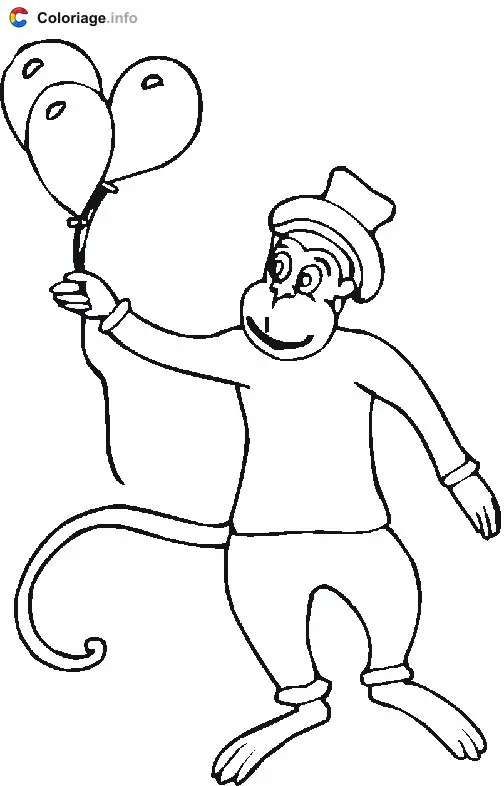 Monkey with Balloons coloring page to print