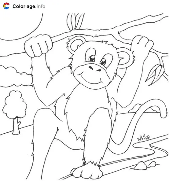 Monkey in the Forest coloring page to print