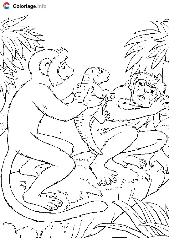 Monkey Discovers a Dinosaur coloring page to print