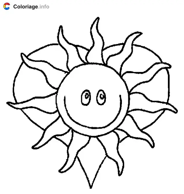 Coloriage Un soleil devant un cœur - Soleil à imprimer