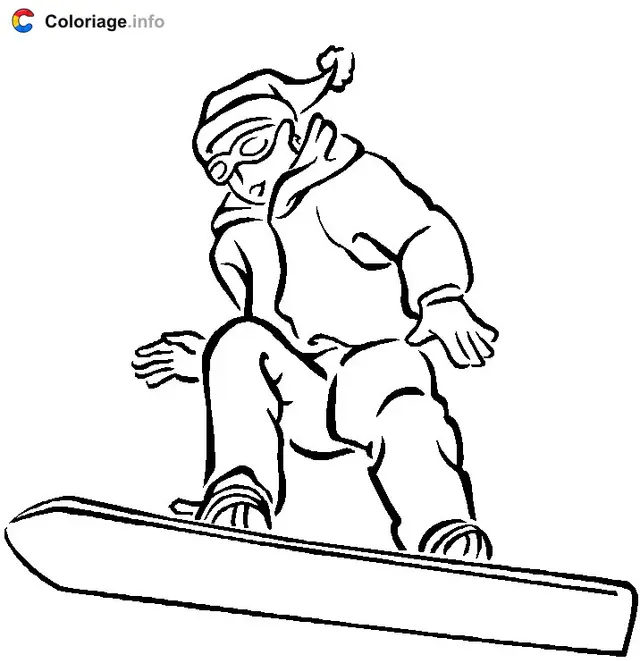 Coloriage Un surfeur sur une planche à neige - Snowboard à imprimer