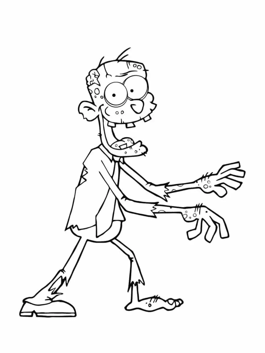 A Happy Walking Zombie coloring page to print