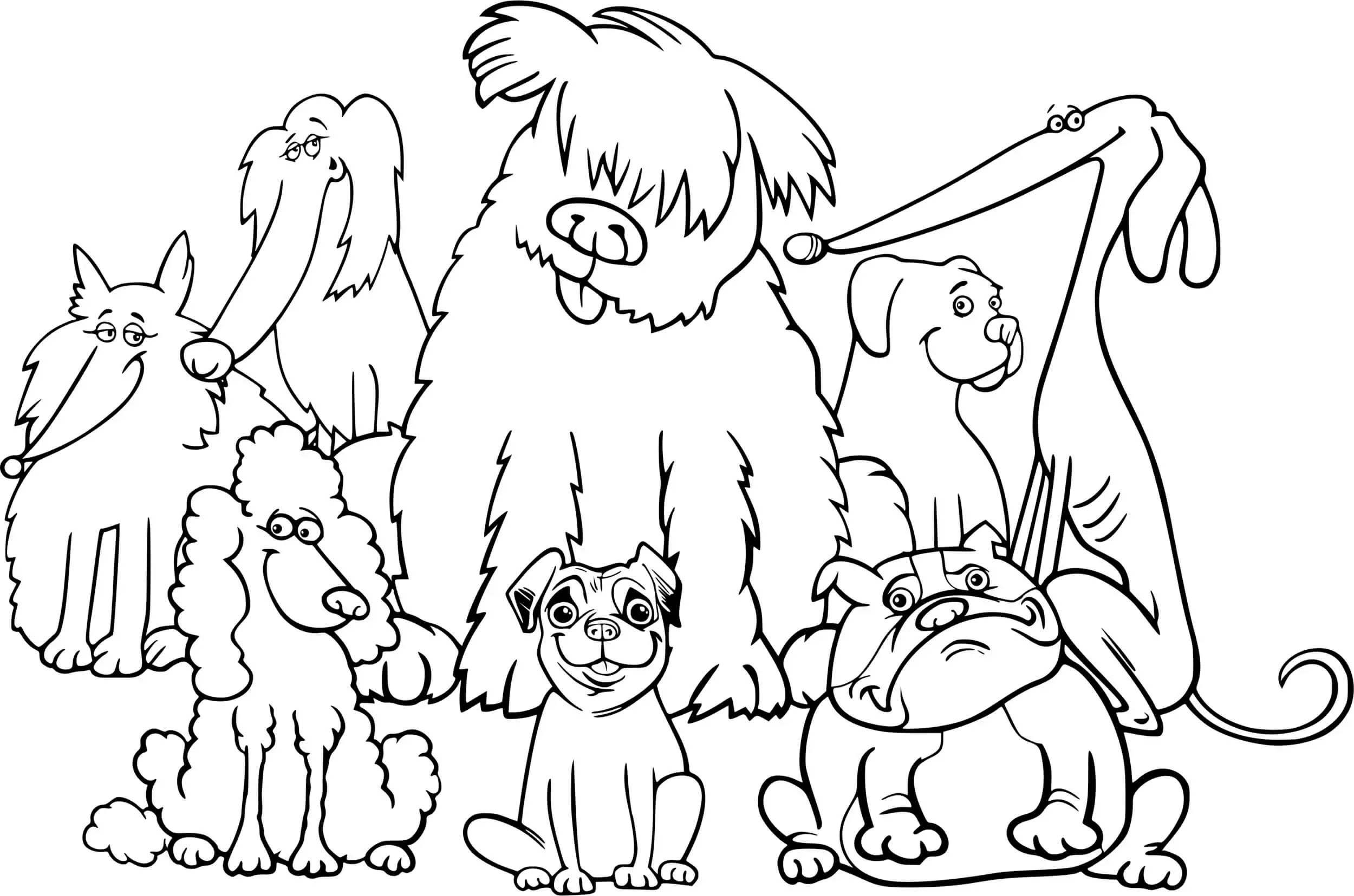 Coloriage Une Bande De Chiens Adorables Maternelle - Chien à imprimer
