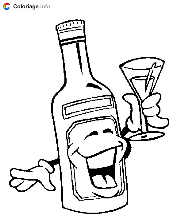 Champagne Bottle and Glass coloring page to print