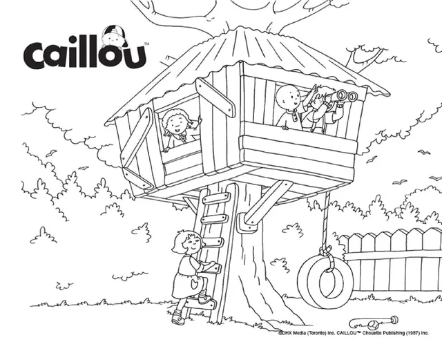 Coloriage Une Cabane Dans Les Arbres Avec Sarah Leo Caillou Et Clementine - Caillou à imprimer