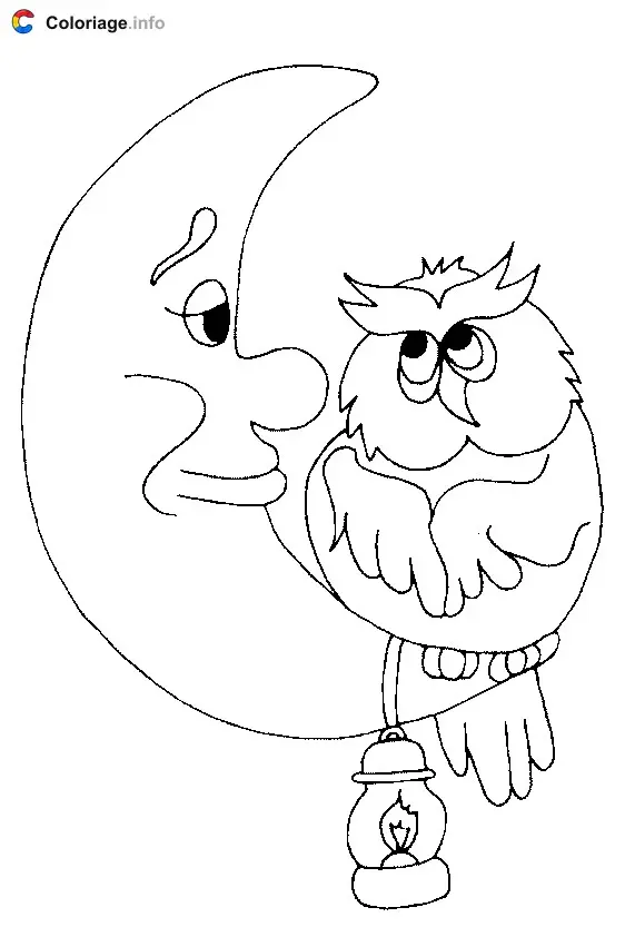 Owl on a Crescent Moon coloring page to print