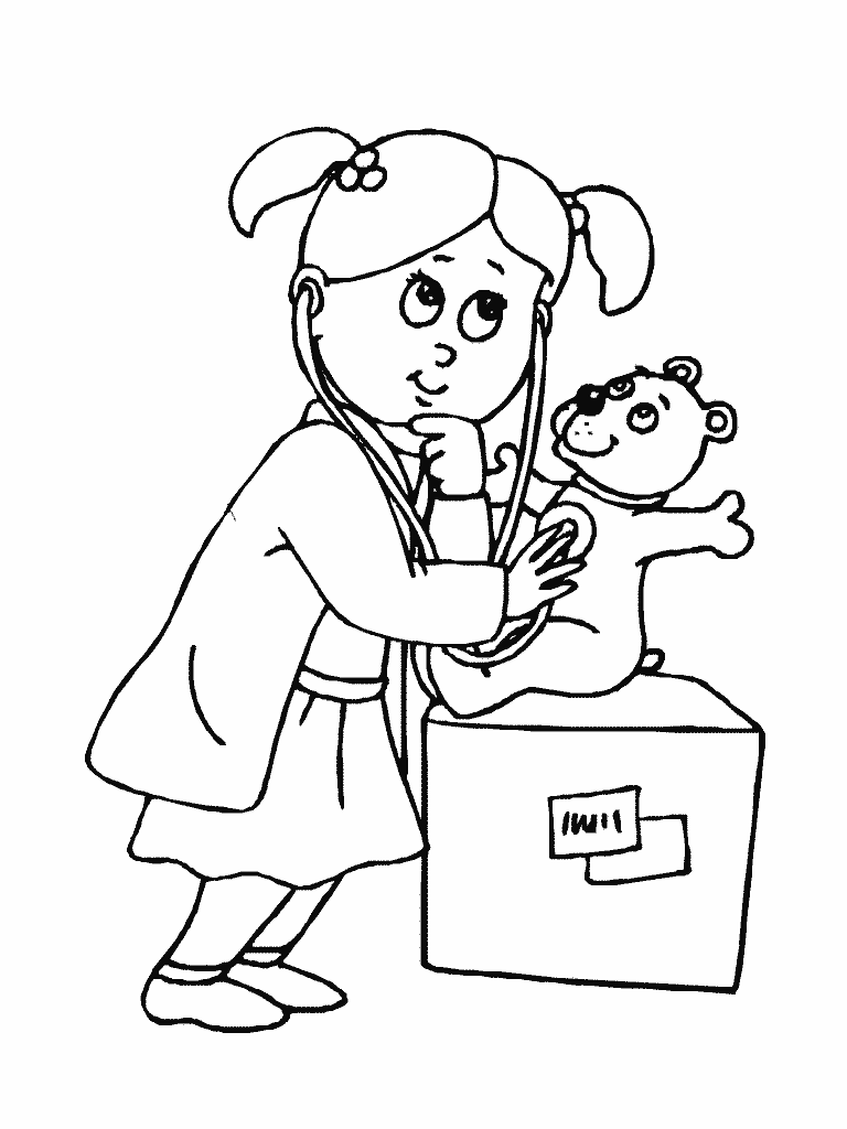 Coloriage Une Docteure Joue Avec Son Ourson - Docteur médecin à imprimer