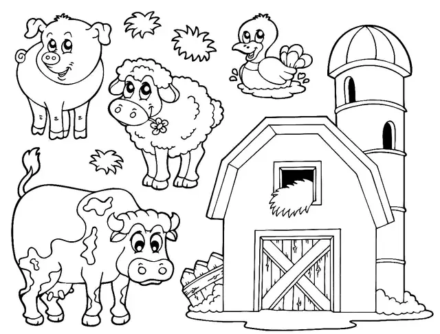 A Farm With Animals coloring page to print