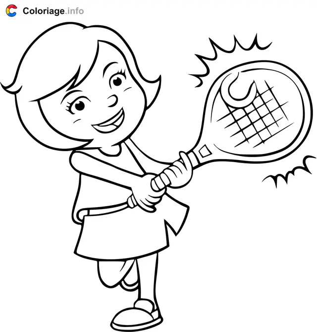 Coloriage Une fille joue au tennis - Tennis à imprimer