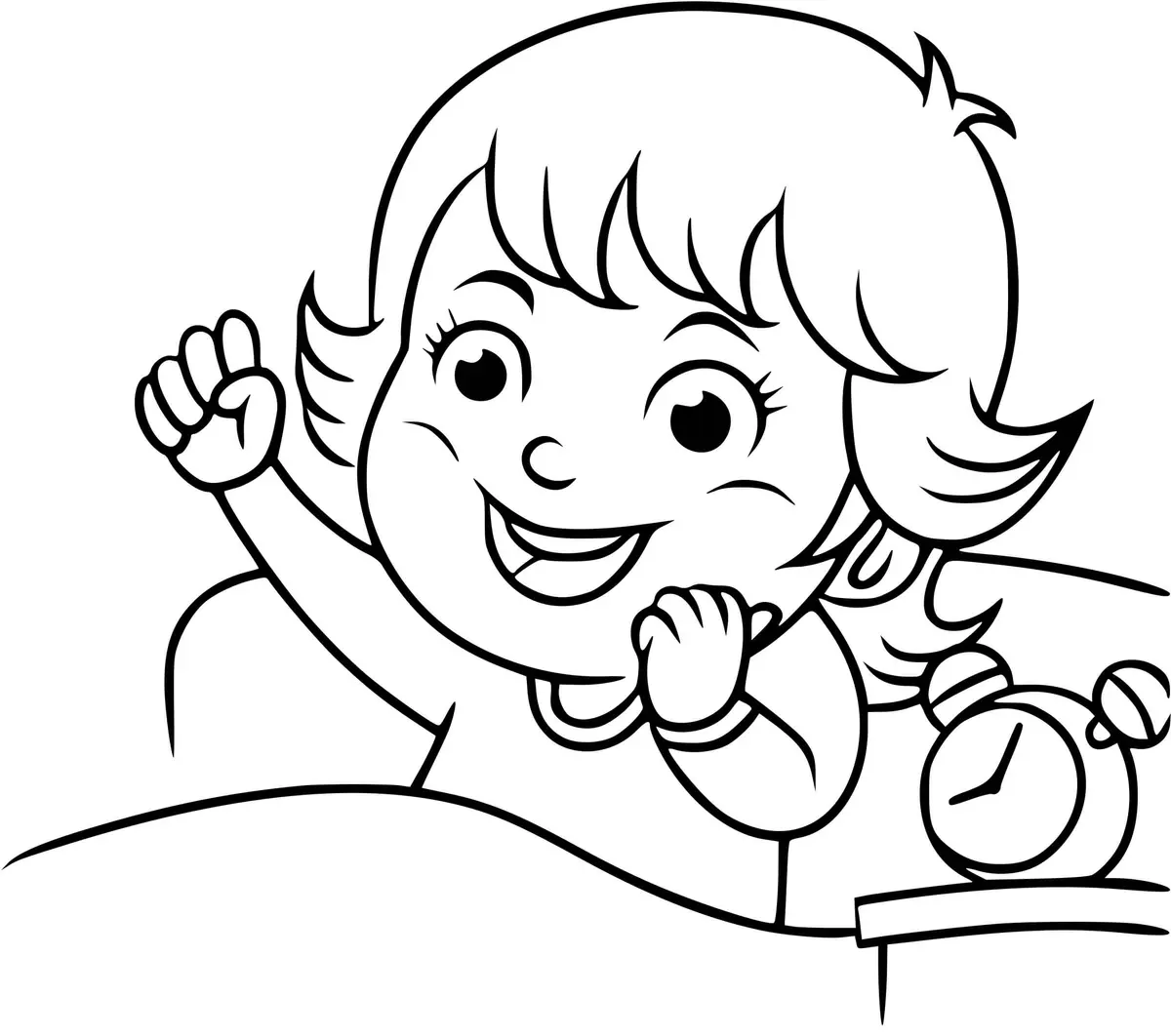 Kleurplaat Meisje wordt blij wakker voor een dagje kinderopvang om te printen