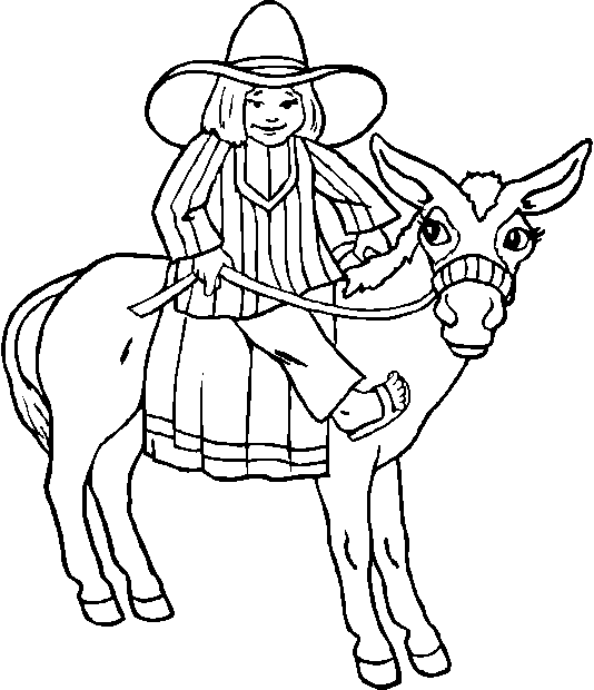 Coloriage Une Fille Sur Un Âne - Cheval à imprimer