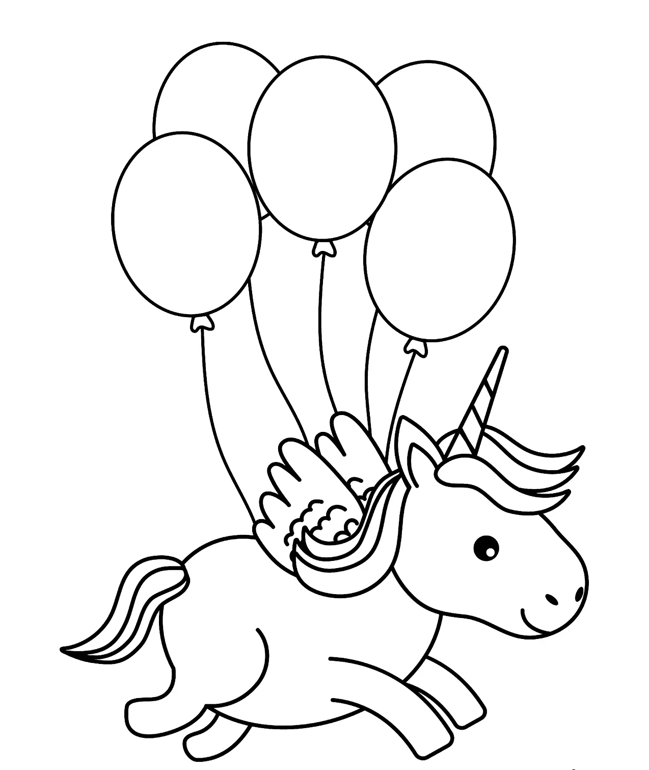 Coloriage Une Licorne Vol Avec Des Ballons Dans Les Airs - Licorne à imprimer