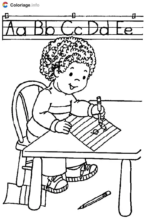 Little Girl Learning to Read and Write coloring page to print