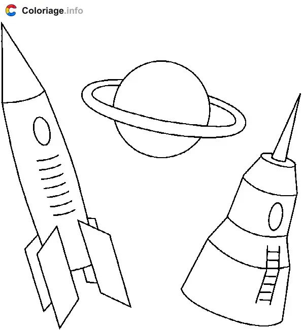 Planet, Rocket, and Satellite coloring page to print