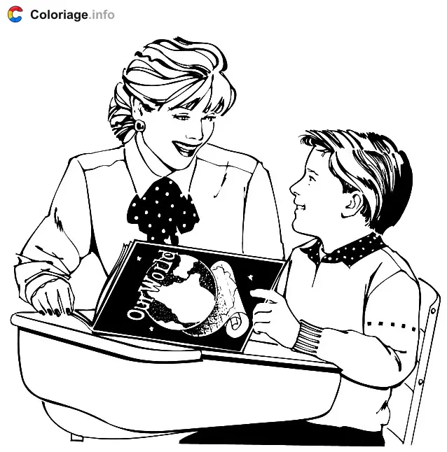 History and Geography Teacher with Student coloring page to print