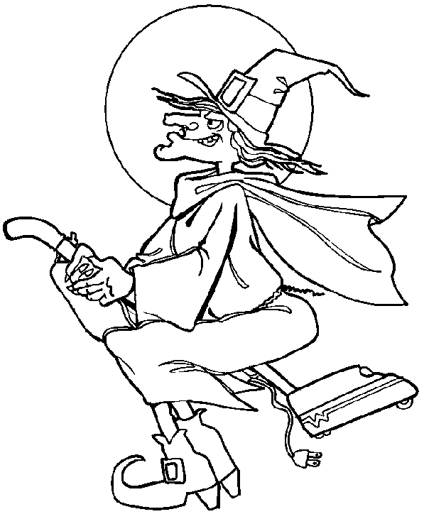 Coloriage Une Sorcière Qui Vol Dans Le Ciel Sur Son Aspirateur - Sorcière à imprimer