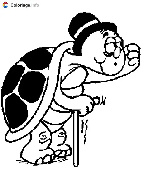Turtle with a Cane and Glasses coloring page to print
