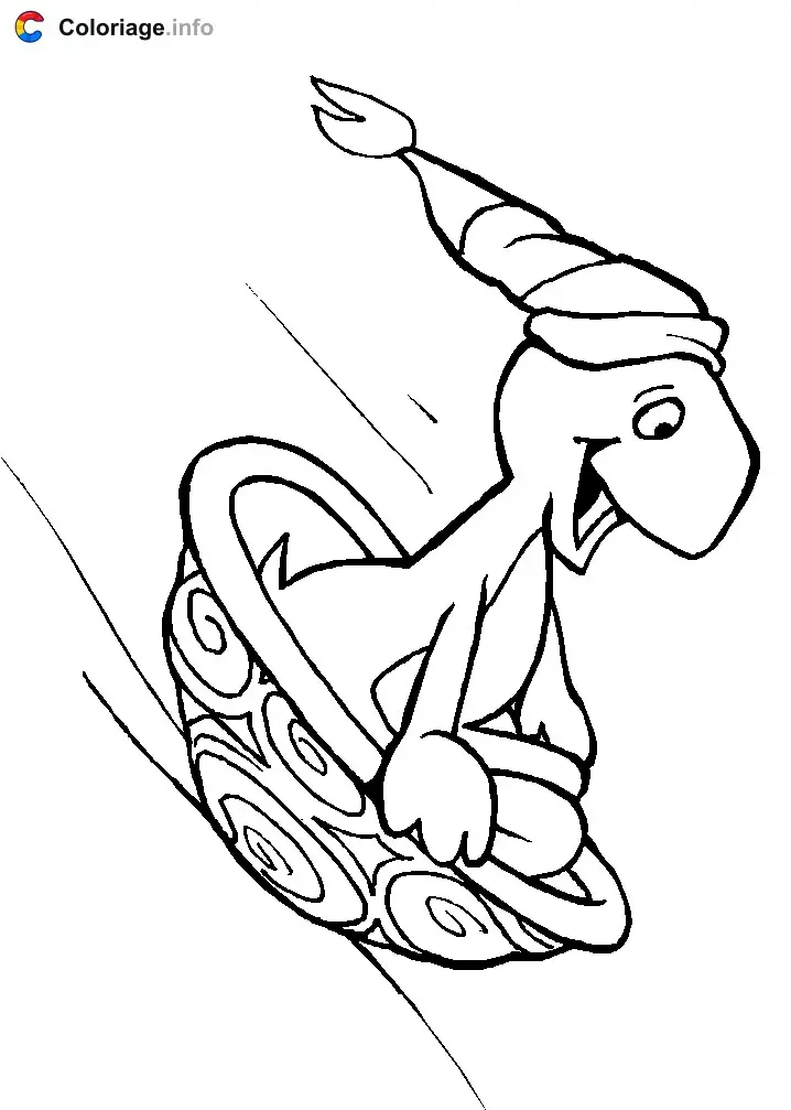 Turtle Going Sledding coloring page to print