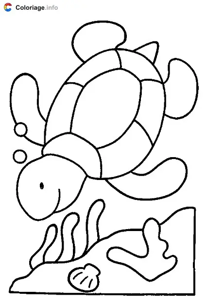 Sea Turtle Swimming on the Ocean Floor coloring page to print
