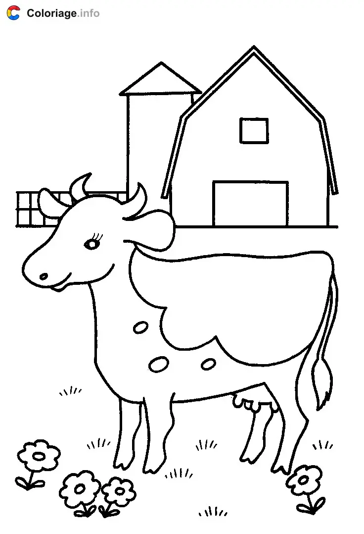 Coloriage Une vache avec des cornes - Animaux de la ferme à imprimer