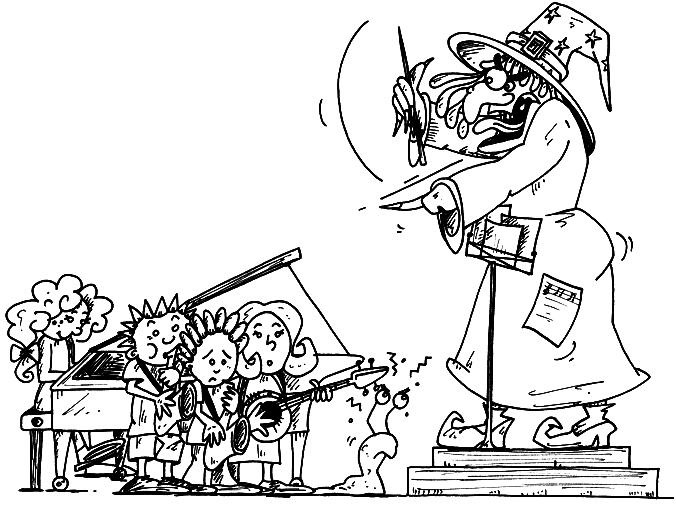 Desenho de Uma Bruxa de Verdade Dando Aulas de Canto para colorir