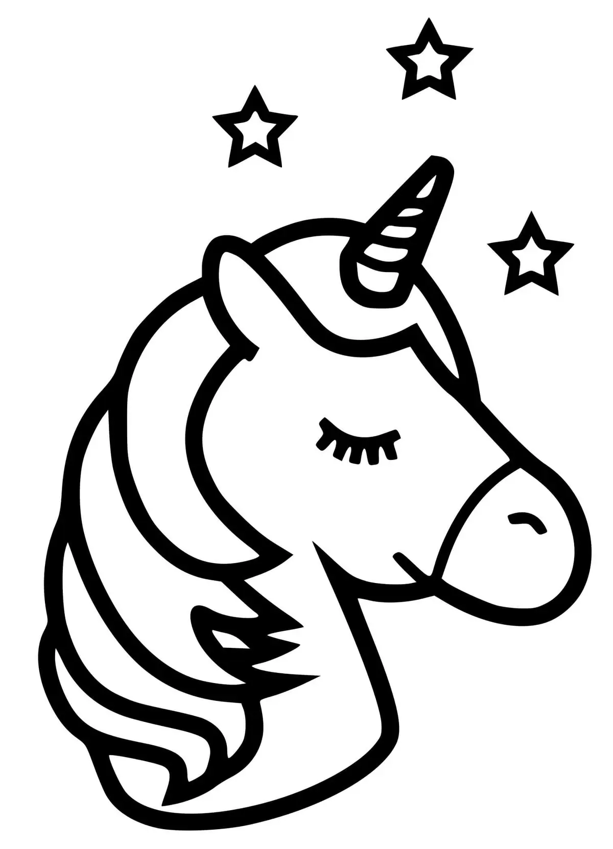 Kawaii Unicorn Emoji with Stars coloring page to print