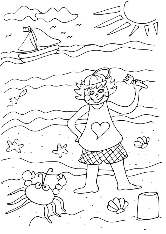 Coloriage Vacance Mer Fille A La Plage - Mer à imprimer