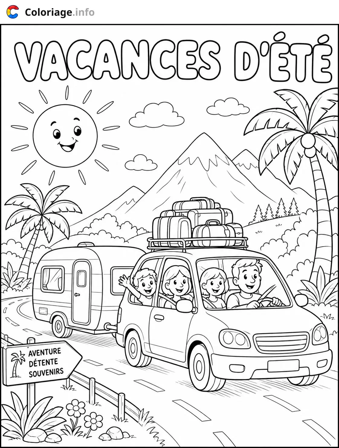 Coloriage Vacances d'été en famille - Été à imprimer