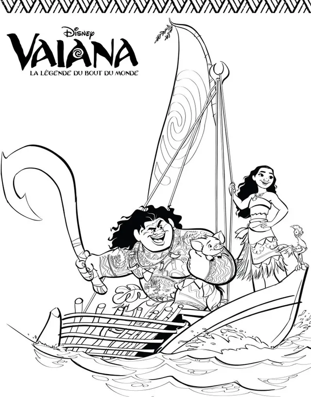 Coloriage Vaiana Maui Sur Un Voilier - Vaiana à imprimer