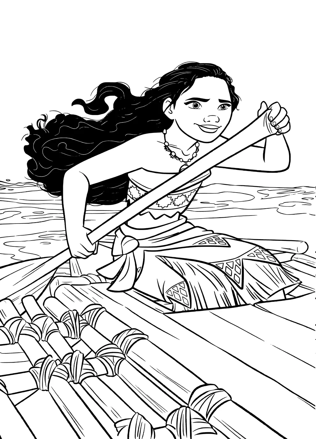 Moana Kayaking on the Ocean coloring page to print