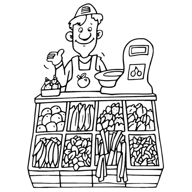 Coloriage Vendeur Fruits Et Légumes - Fruits à imprimer