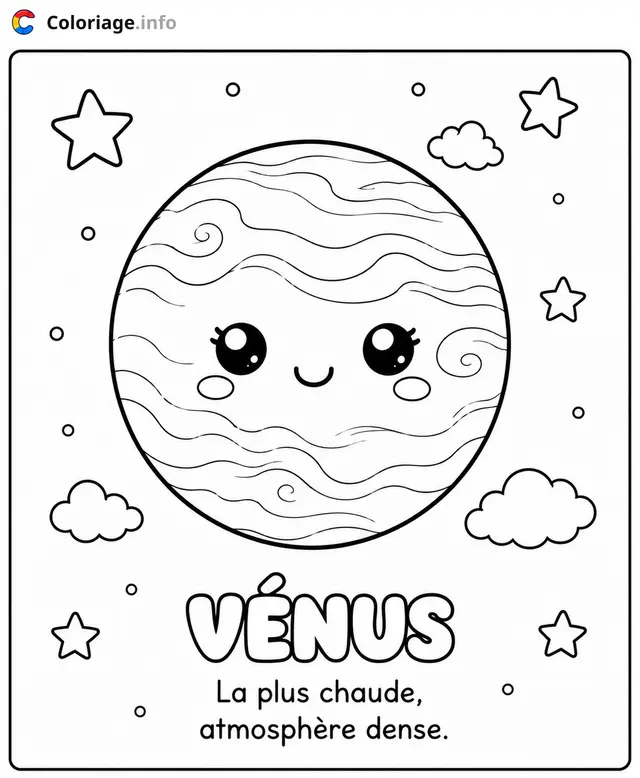 Coloriage Vénus la planète la plus chaude atmosphere dense - Planète à imprimer