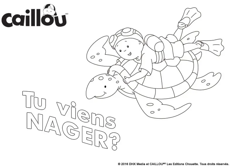 Coloriage Viens Nager Avec Caillou Et La Tortue - Caillou à imprimer