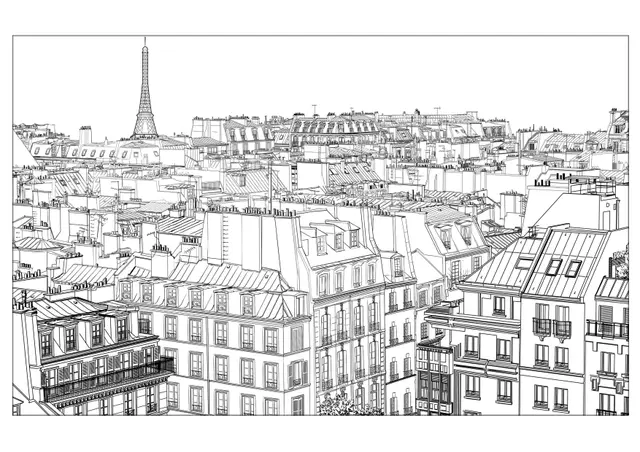 Coloriage Ville De Paris Paysage Immeubles - Ville à imprimer