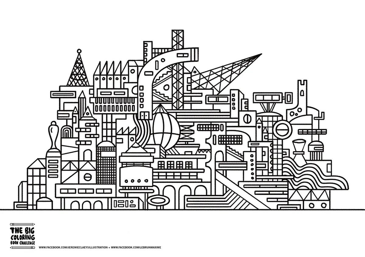 Twisted Modern City coloring page to print
