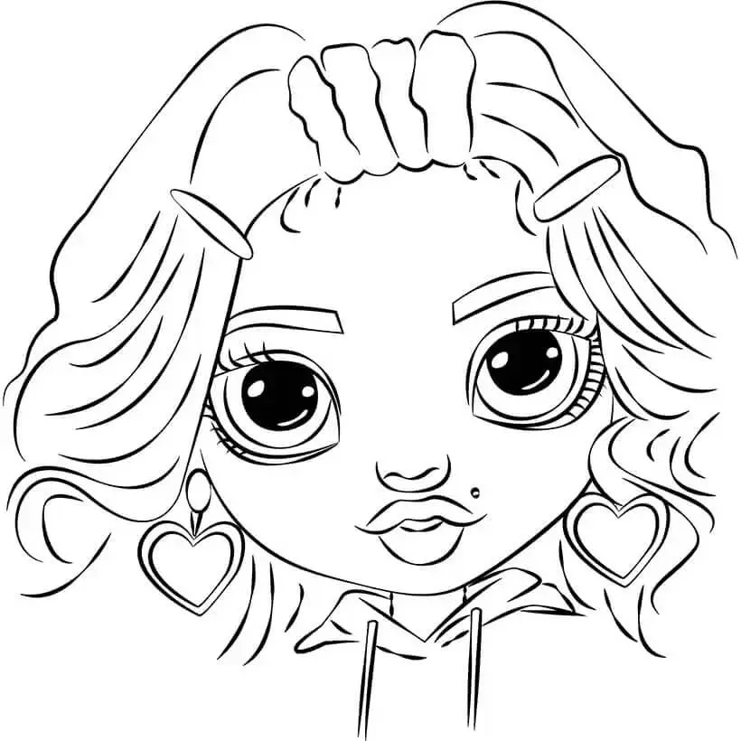 Coloriage Visage De Poupée Avec Boucles Et Boucles Doreilles En Cur - Rainbow high à imprimer