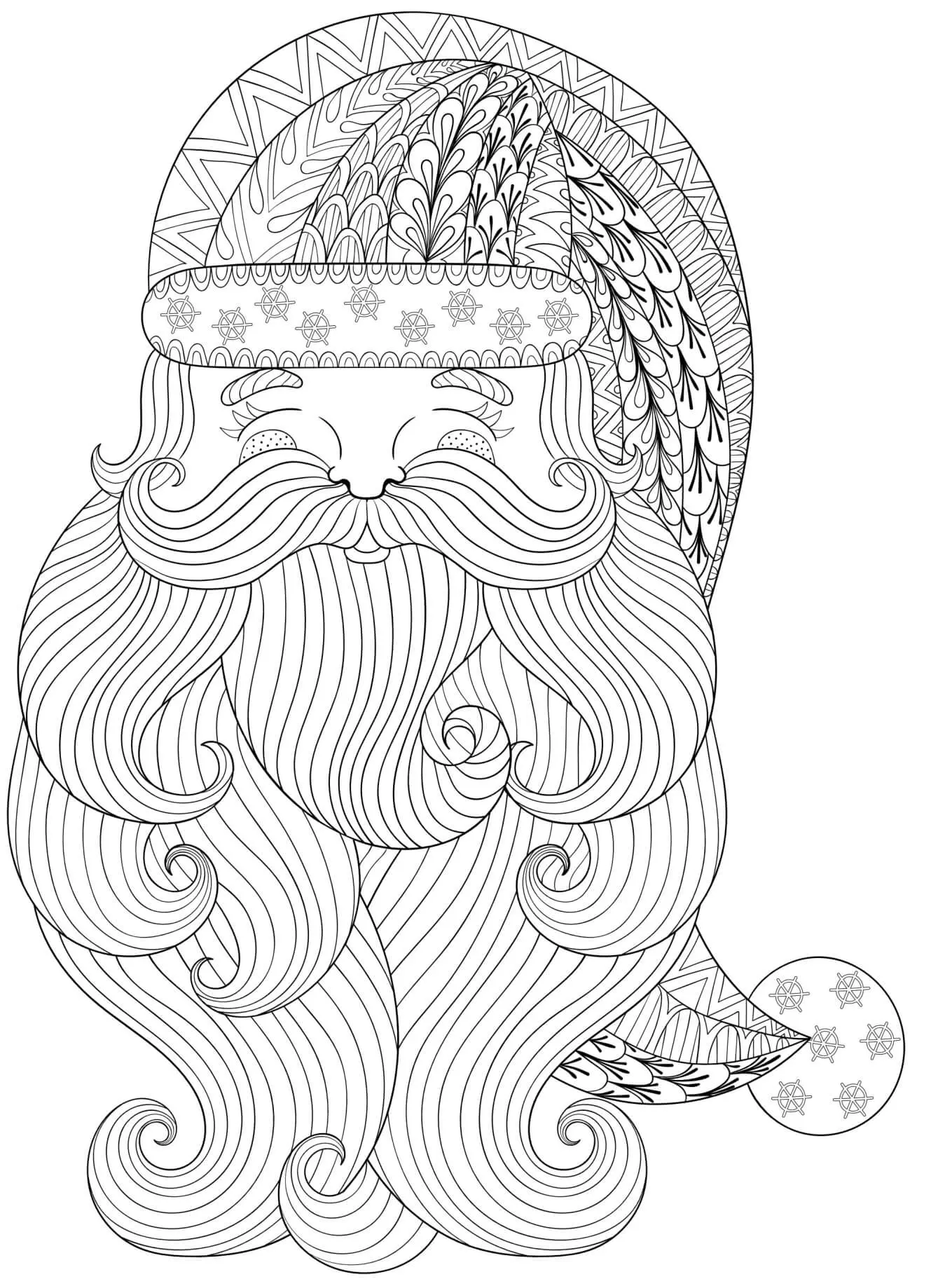 Coloriage Visage Père Noël Mandala Zen - Noël adulte à imprimer