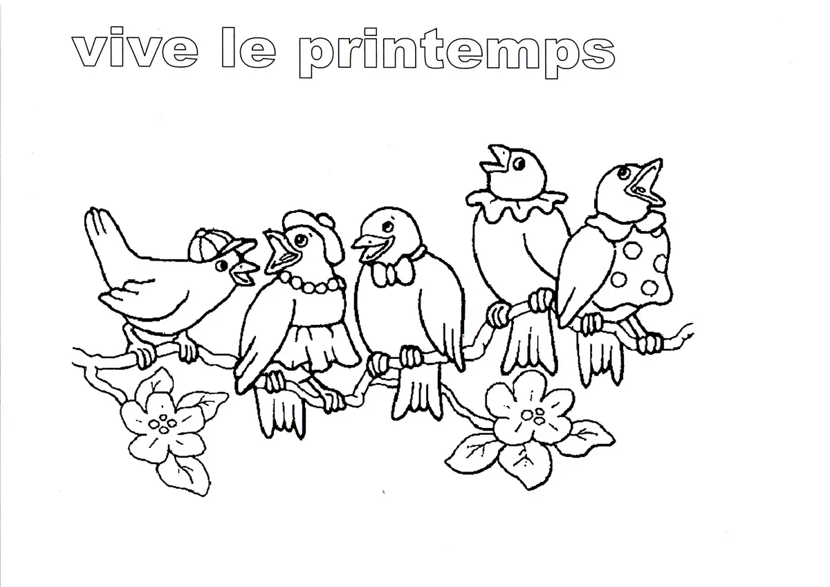 Spring Birds for Preschoolers coloring page to print