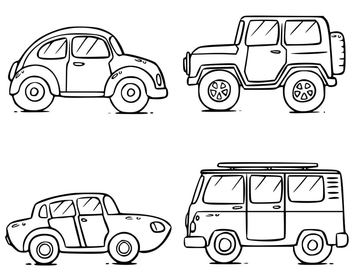 Coloriage Voiture Coccinelle Voiture Jeep 4x4 Voiture De Course Et Microbus Volkswagen - Voiture à imprimer