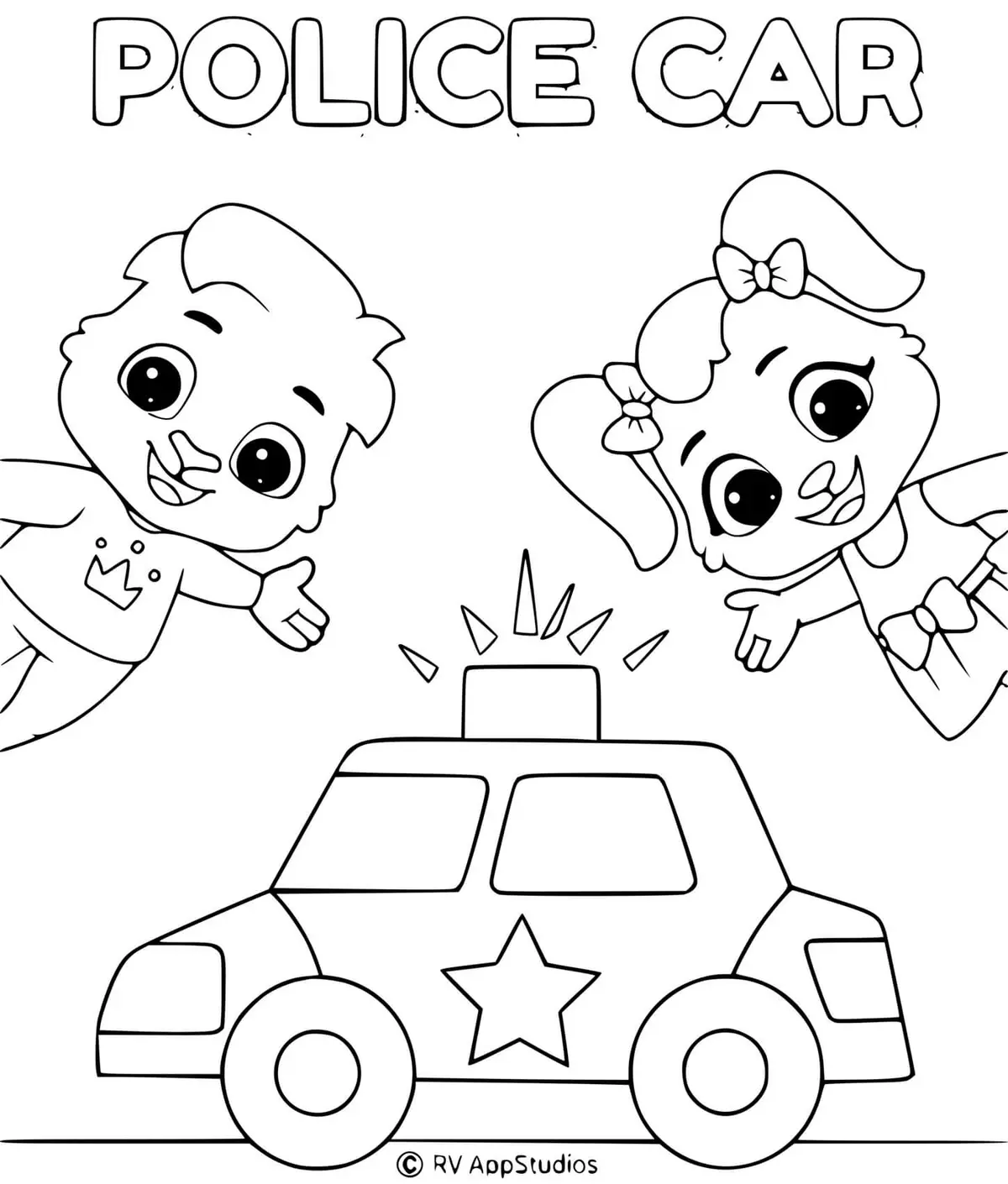 Easy Kids Police Car coloring page to print