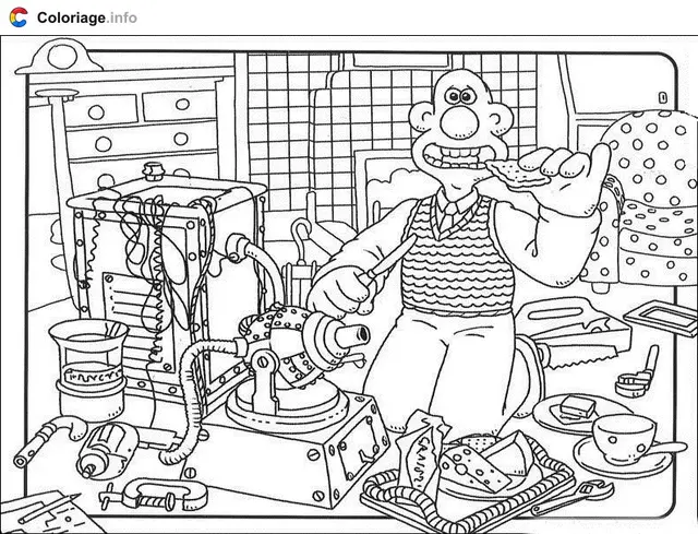 Desenho de Wallace na cozinha para colorir