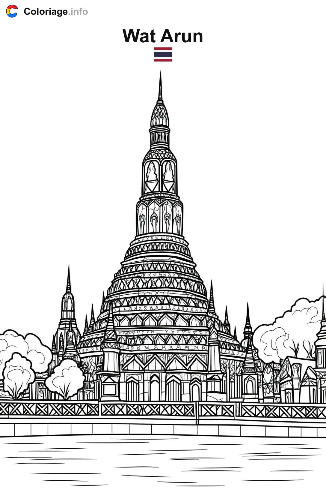 Coloriage Wat Arun Thaïlande - Monuments à imprimer