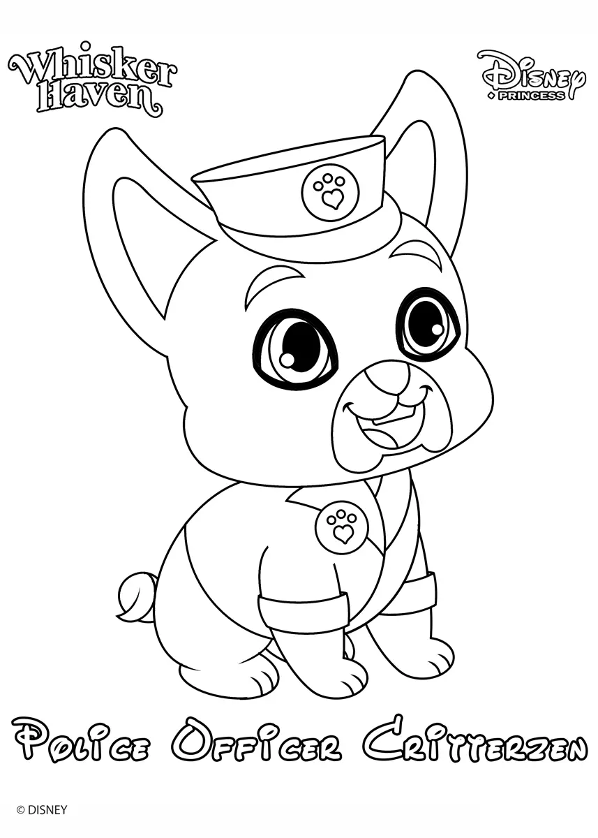 Coloriage Whisker Haven Police Officer Critterzen Princess Palace Pet Disney - Palace pets à imprimer