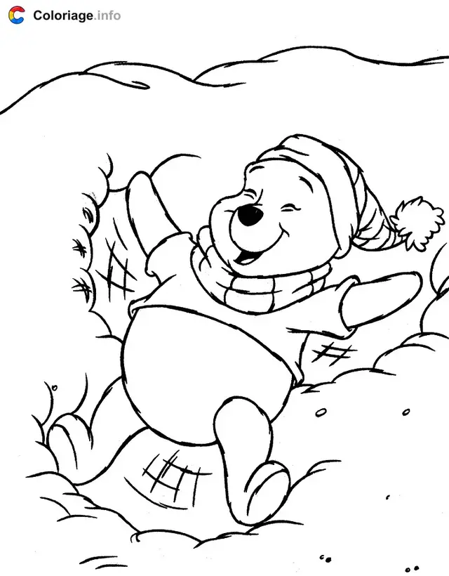 Coloriage Winnie dessine un ange dans la neige - Winnie l'Ourson à imprimer