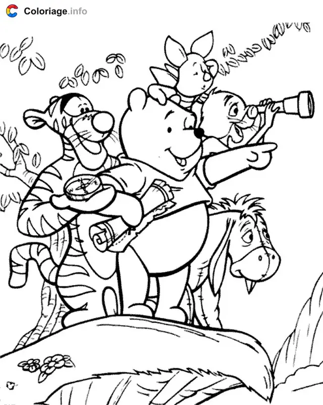 Coloriage Winnie et ses amis à la recherche d'un trésor - Winnie l'Ourson à imprimer