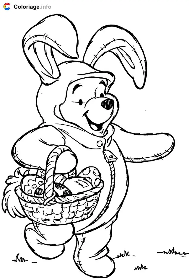 Coloriage Winnie se déguise en Coco Lapin - Winnie l'Ourson à imprimer