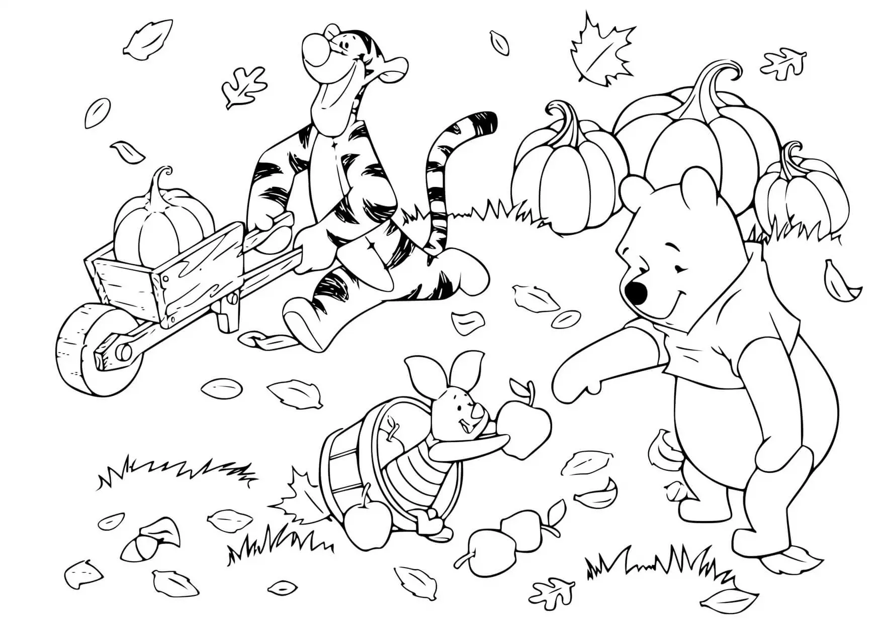 Coloriage Winnie et Ses Amis en Automne - Feuille automne à imprimer