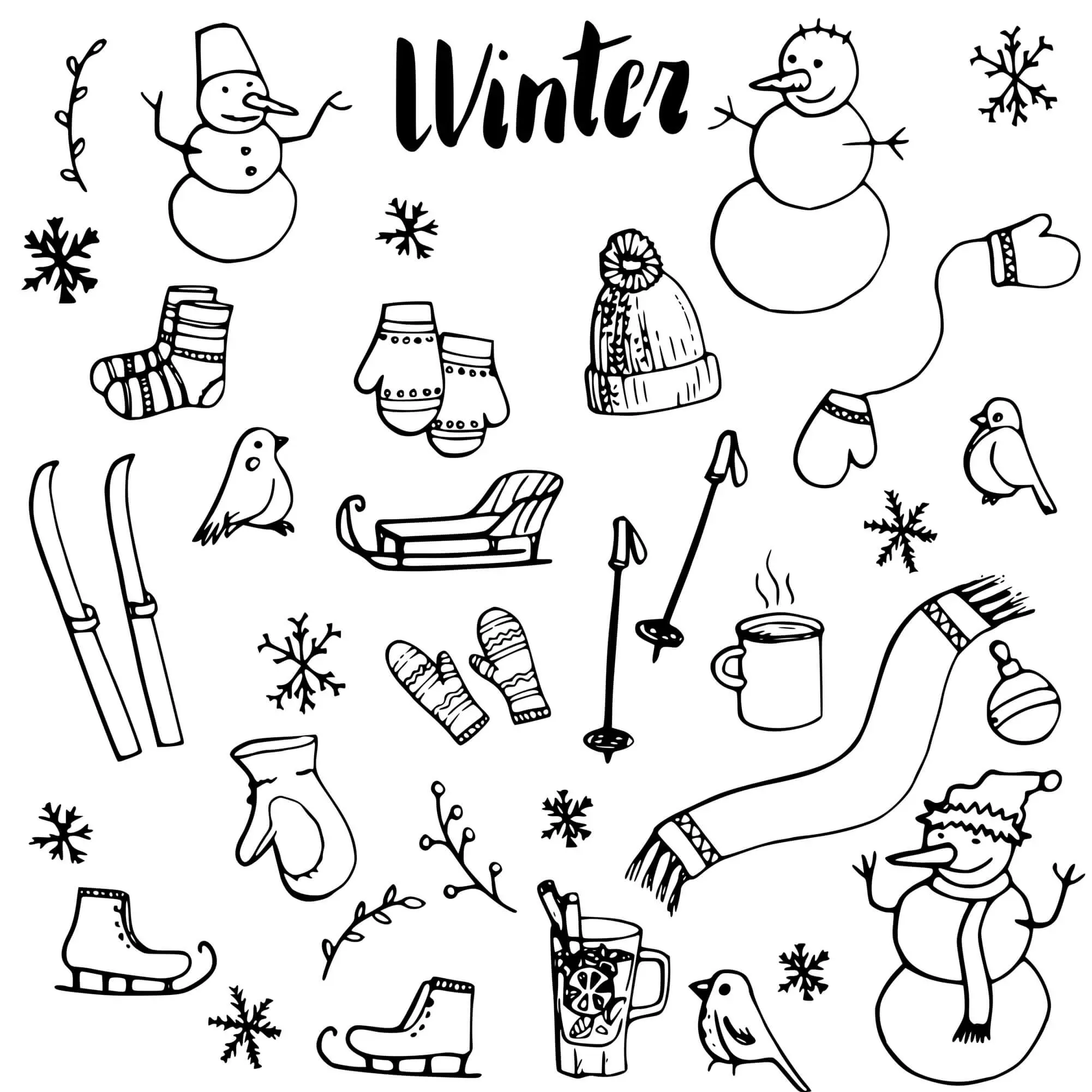 Coloriage Winter Icones - Hiver à imprimer